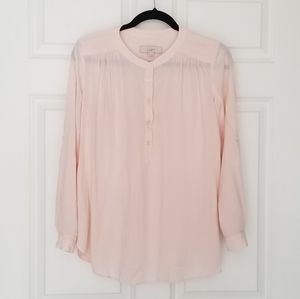 LOFT Button Front Popover Blouse- Roll Tab Sleeves